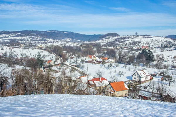 Paisaje de invierno con casas de pueblo — Foto de Stock