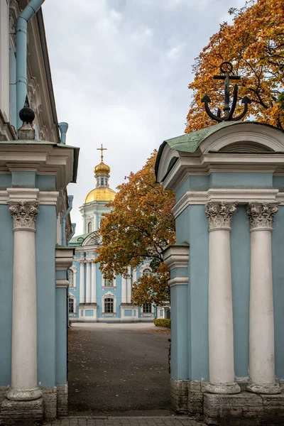 colours, ornate, christian, gold, religion, baroque, marine, cross, column, symbol, dome, nobody, cupola, blue, saint, sky, old, style, bell, chapel, cloudy, nicholas, history, tower, trees, belfry, decoration, orthodox, famous, temple, fallen leaves