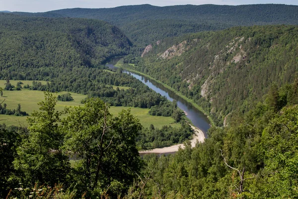 Vista Vale Rio Belaya Bashkiria National Park Bashkortostan Rússia Costa — Fotografia de Stock