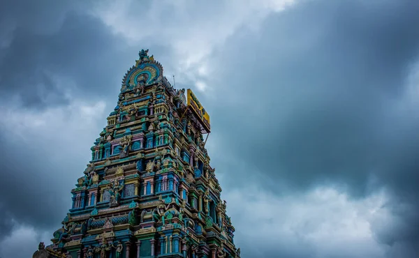 Beautiful view of the gopuram (tower) of Masani Amman Temple in Anaimalai, Pollachi, Coimbatore district of Tamil Nadu state, India.