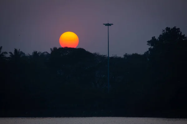 Scenic Uitzicht Van Zonsondergang Van Een Meer Bangalore Karnataka India — Stockfoto