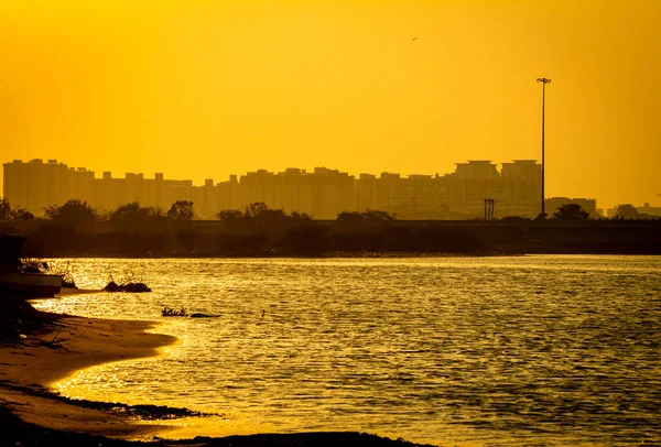 Scenic View Backwaters Cityscape Background Sunset Kovalam Beach Tamil Nadu — Stockfoto