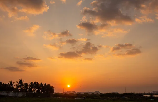 Krásný Výhled Západ Slunce Podél Východní Pobřeží Silnice Chennai Indie — Stock fotografie