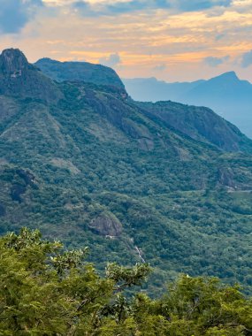Loam 's View Point' in manzarasına göre yemyeşil orman dağları ve Aliyar, Tamil Nadu 'da bulunan Aliyar' dan Valparai 'ye giden dolambaçlı ghat yolu.