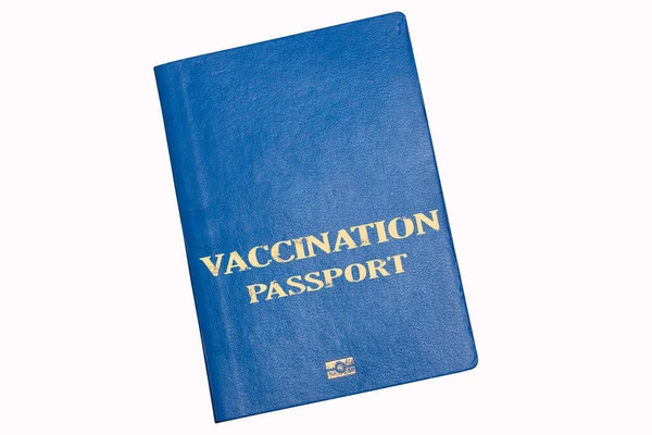 Синий Биометрический Паспорт Белом Фоне Надписью Vaccination Passport Проверка Иммунизации — стоковое фото