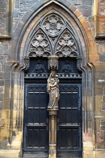 Portal Lateral Igreja Gótica Martin Colmar França Julho 2017 — Fotografia de Stock