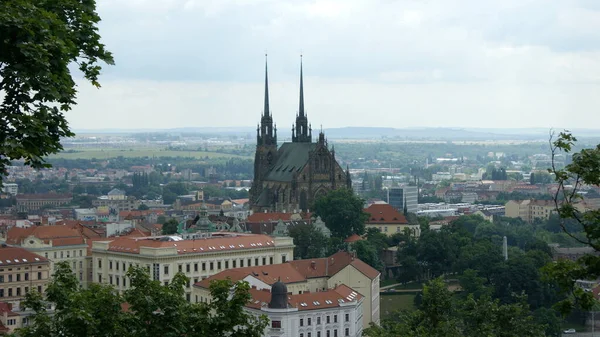 城の丘から町のパノラマビュー 聖のゴシック様式の大聖堂の尖塔と 2011年6月27日チェコ ブルノのピーターとポール — ストック写真