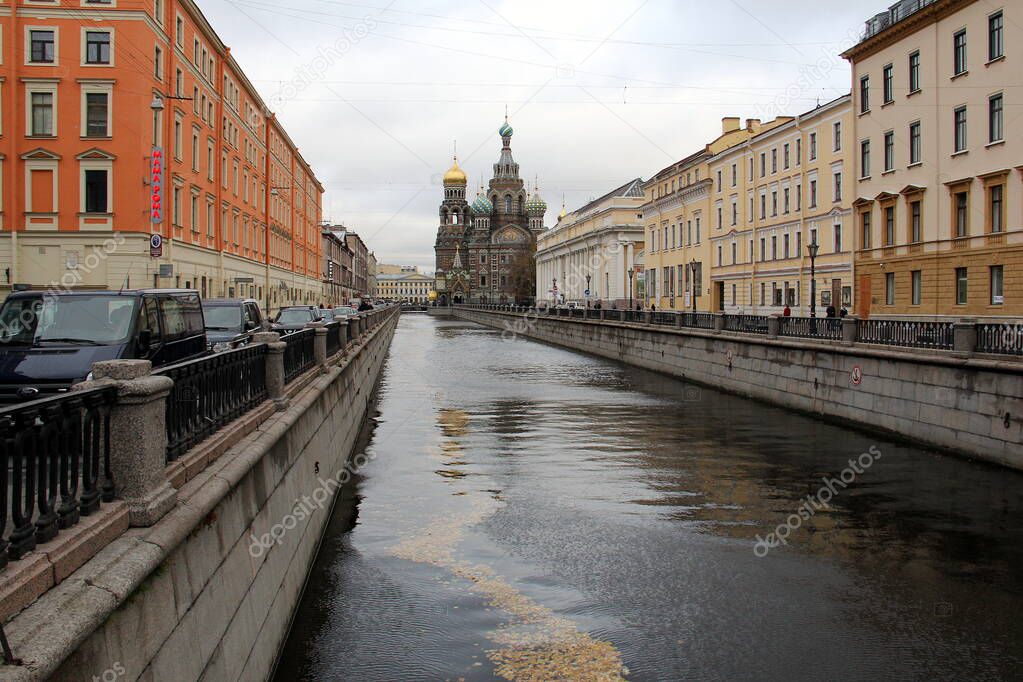 Griboyedov Canal with the Church of the Savior on Blood in St. Petersburg, Russia - October 13, 2013