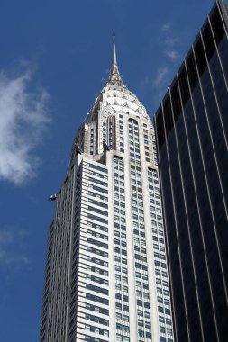 Chrysler Binası, ön cephenin üst kısmı, 42. Cadde, New York, New York, ABD - 11 Ağustos 2020