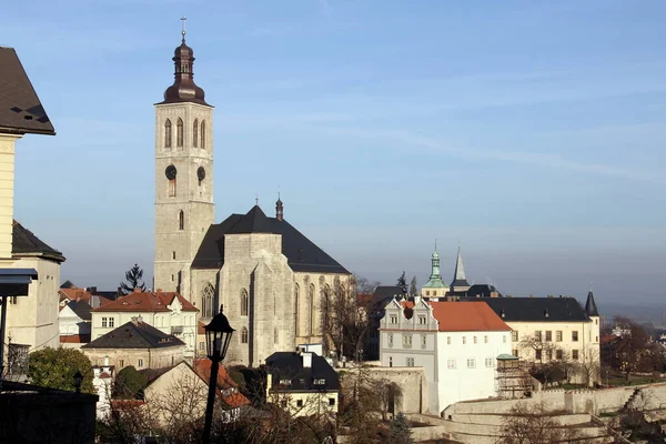 Town skyline with the St. James Church at sunset, Kutna Hora, Czech Republic - January 2, 2020