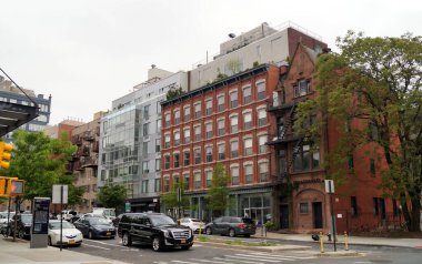 Examples of re-development architecture in Williamsburg waterfront area, Broadway and Kent Avenue, Brooklyn, NY, USA - May 25, 2020 clipart