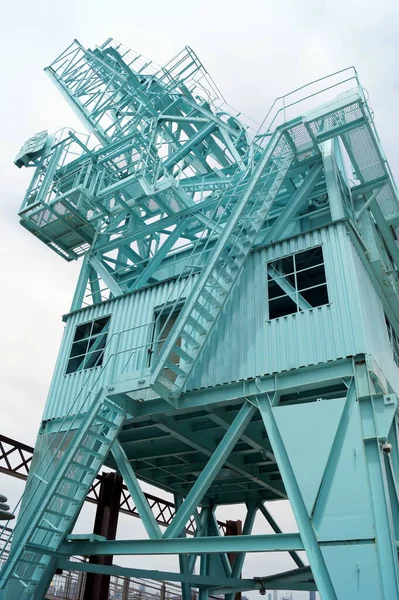 Decommissioned crane ramp at Domino Park retained for a decoration, detail of the crane house and ladders, Brooklyn, NY, USA - May 25, 2020