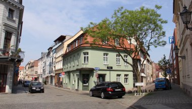 Şehrin tarihi bölümünde, Burgstrasse ve Neustadter Caddesi, Cottbus, Brandenburg, Almanya - 5 Mayıs 2012