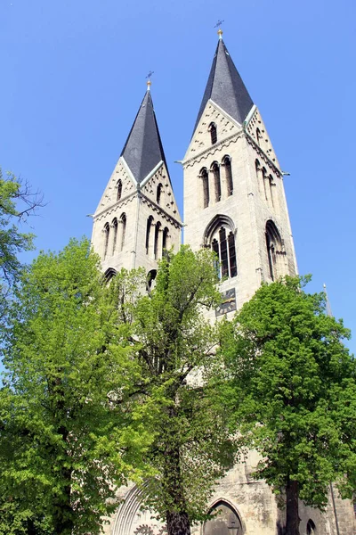 Towers Halberstadt Cathedral Church Stephen Sixtus Gothic Church Built 1236 — Foto de Stock