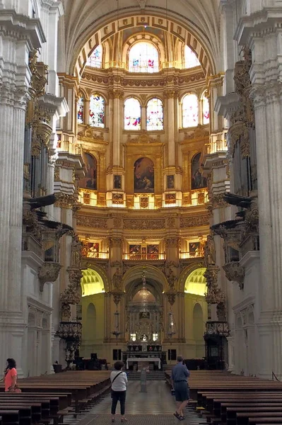 Interior Catedral Granada Nave Principal Vista Para Altar Granada Espanha — Fotografia de Stock