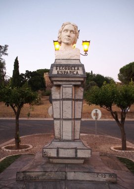 Monument to Florbela Espanca, early 20th-century Portuguese poet, view in the evening twilight, Vila Vicosa, Portugal - August 5, 2016