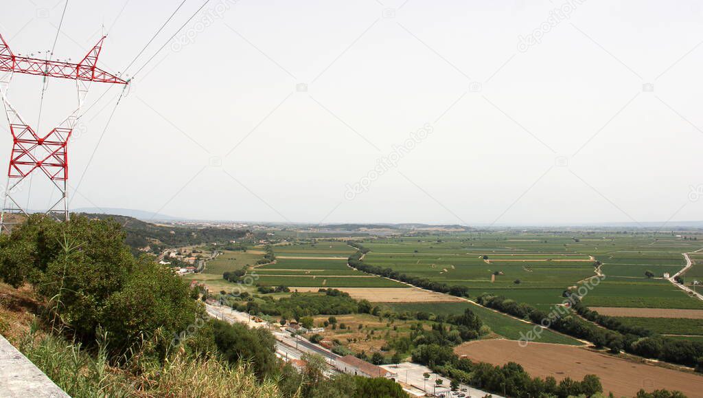 View of the rural landscape of the Tagus River Valley from Sao Bento Viewpoint, Santarem, Portugal - July 11, 2021