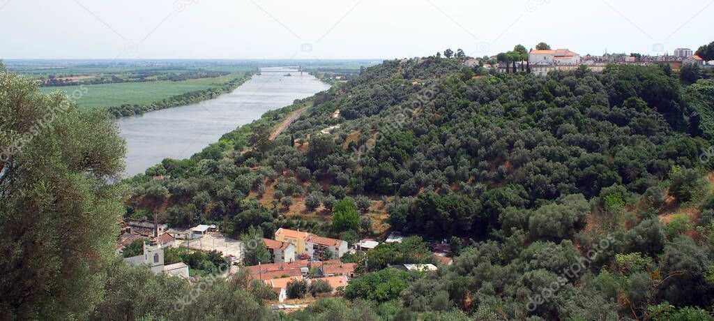 View toward Portas do Sol from Sao Bento Viewpoint, Tagus River on the left, Santarem, Portugal - July 11, 2021