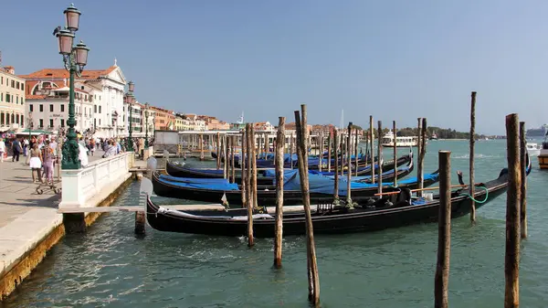 Doublure Des Gondoles Sur Talus Riva Degli Schiavoni Venise Italie — Photo