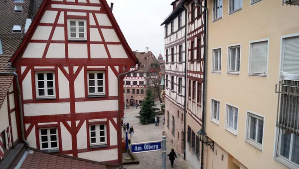 Straßenszene Der Altstadt Malerische Fachwerkhäuser Hintergrund Das Albrecht Dürer Haus — Stockfoto