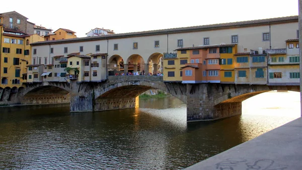Ponte Vecchio Medievale Ponte Vecchio Sul Fiume Arno Veduta Tramonto — Foto Stock