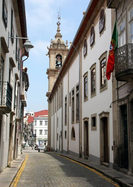 位于历史中心的安茹路 Rua Anjo 天使街 朝向葡萄牙布拉加的卡洛斯 阿马拉特广场 2021年7月18日 — 图库照片