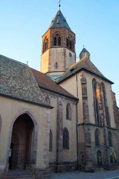 Romanische Und Gotische Georgskirche Glockenturm Und Detail Der Fassade Haguenau — Stockfoto