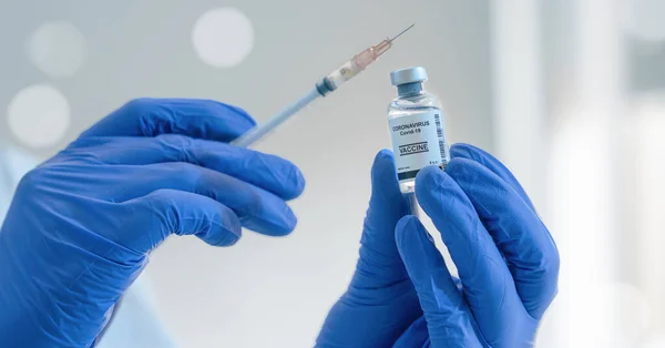 Coronavirus Covid Vaccin Bakgrund Coronavirus Covid Vaccin Flaska Med Spruta — Stockfoto