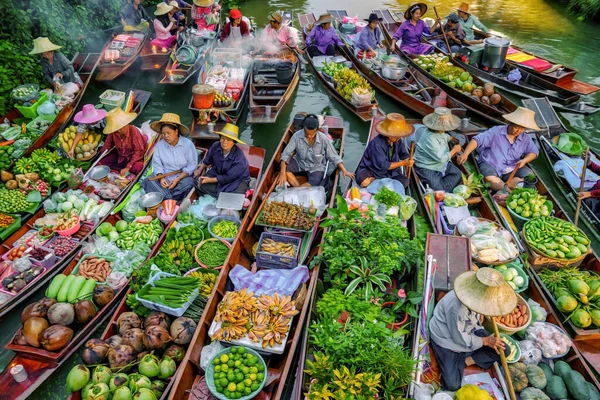 Самут Согхрам Таиланд Октябрь 2020 Года Переполненные Деревянные Лодки Канале — стоковое фото