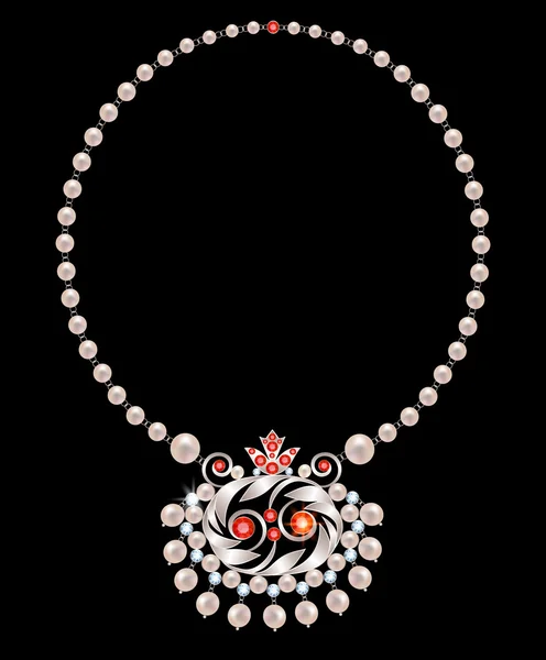 Pearl necklace with rubies — Stock Vector