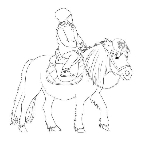 Dessiner une fille sur un poney — Image vectorielle