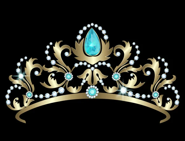 Tiara with diamonds and aquamarines — Stock Vector