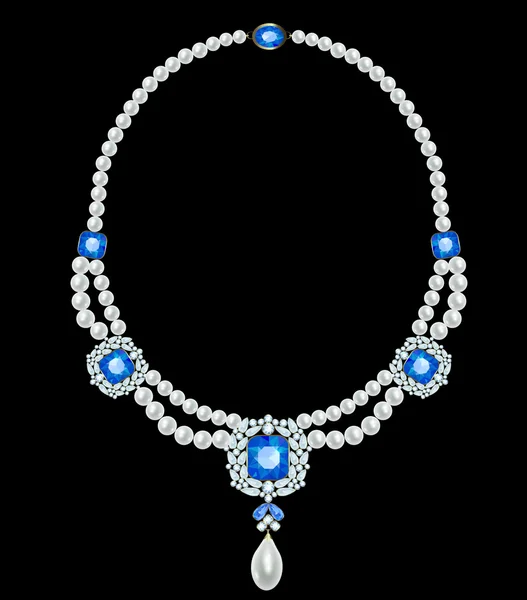 与蓝宝石的珍珠项链 — 图库矢量图片