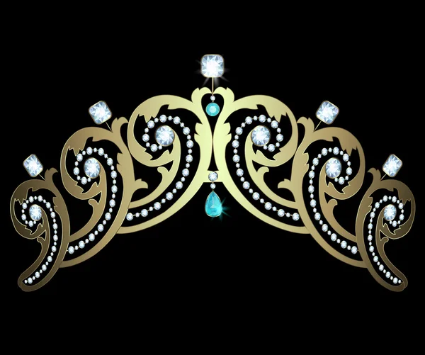 Diadema con diamanti e acquamarine — Vettoriale Stock