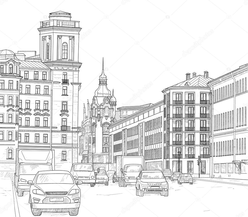 Drawing Of A Street Drawing A City Street Stock Vector C Tatiana54