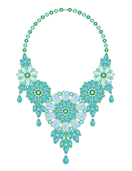 Aquamarine necklace on white — Stock Vector
