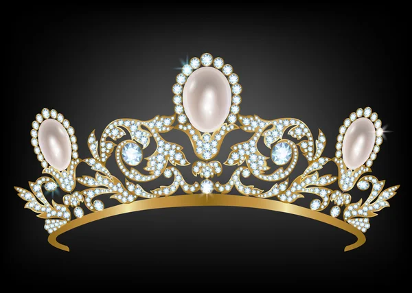 Diadema con diamantes y perlas — Vector de stock