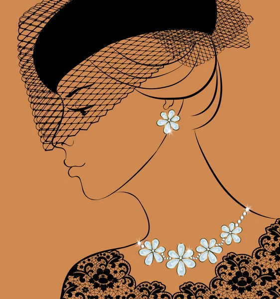 Femme avec collier et boucles d'oreilles — Image vectorielle