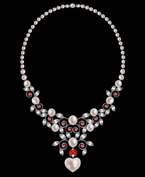 Collier perles et rubis — Image vectorielle