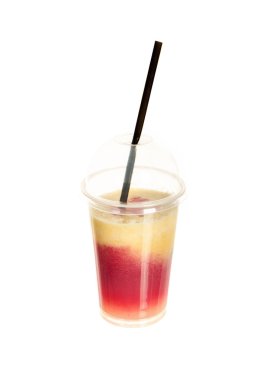 Squeezed Mix Fruit Juice from the Juicer in Plastic Cup with a S