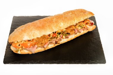 Italian Sub Long Baguette with Ham Cheese Tomato and Lettuce