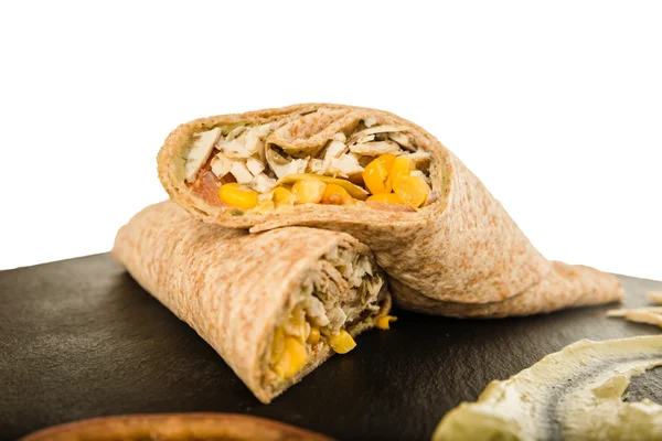 Mexican Burrito with Chicken or Beef Meat and Vegetables — Stock Photo, Image