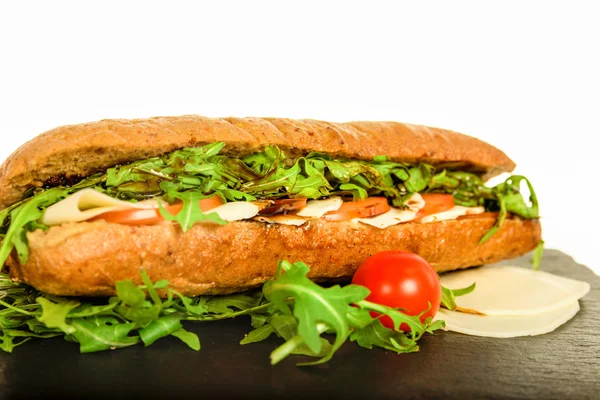 Homemade Italian Club Bread with Chicken Salami, Tomato and Lett — Stockfoto