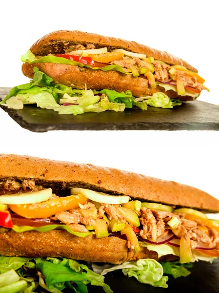 Fresh Healthy Tuna Sandwich Baguette with Vegetables. — Stock Photo, Image