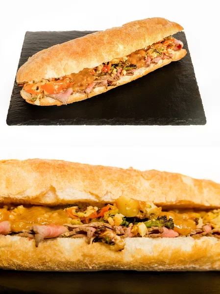 Italiano Sub Long Baguette com Ham Cheese Tomate e Alface — Fotografia de Stock