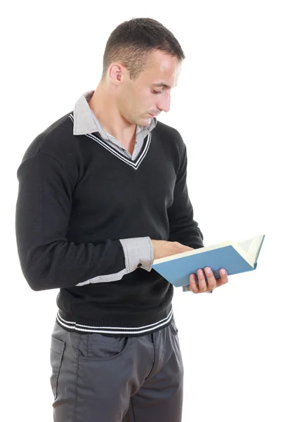 Jeune homme d'affaires réfléchi beau livre de lecture — Photo