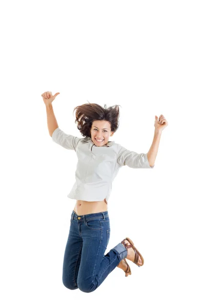 Aktivitäts- und Glückskonzept, lächelndes Teenager-Mädchen in weißem Hemd — Stockfoto