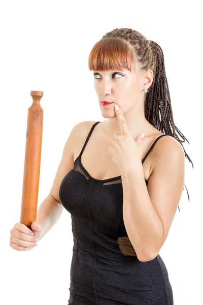 Modern young woman in the kitchen with rolling pin — Stock Photo, Image