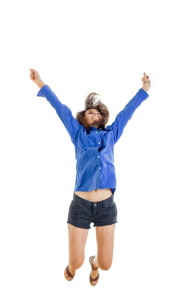 Éxito sonriente adolescente o mujer feliz por su succión pura — Foto de Stock