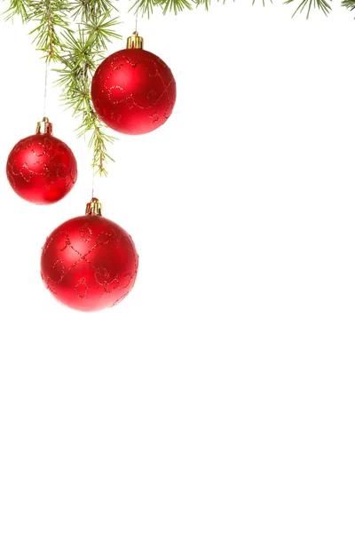 Christmas decoration with red ornamentals and green fir tree on — Stock Photo, Image